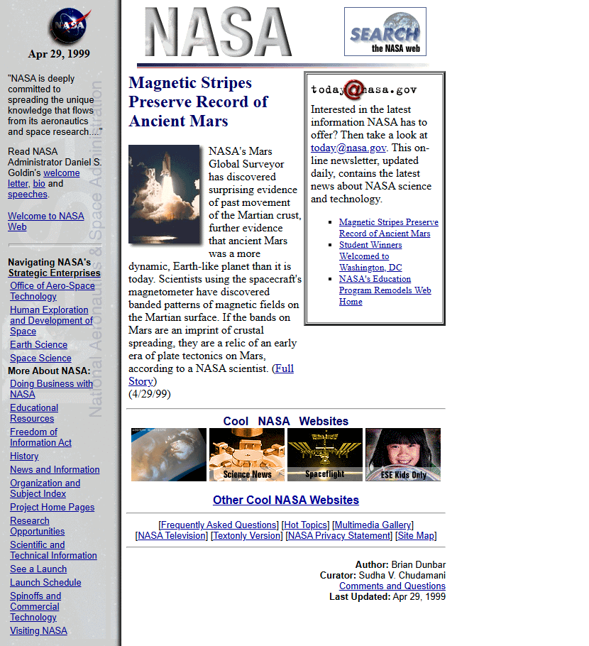 NASA website in 1999