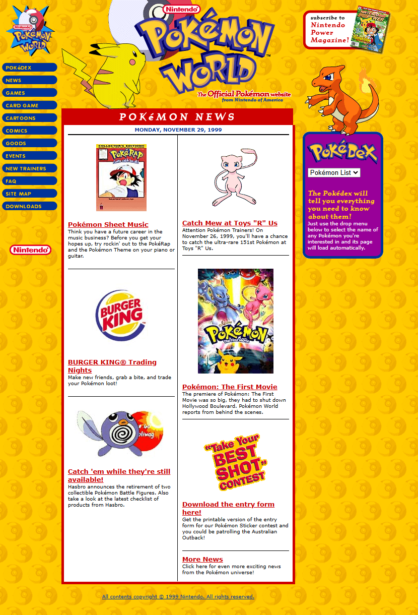 Pokémon World website in 1999