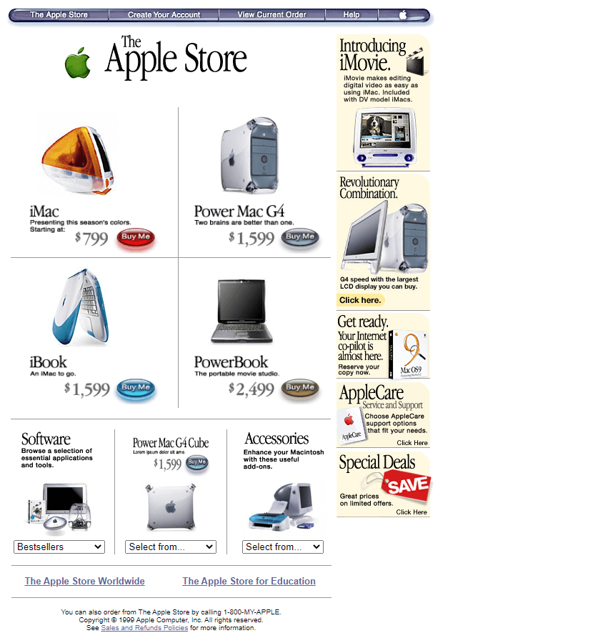 Apple Store website in 1999