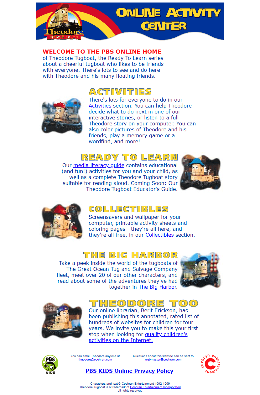 Theodore Tugboat website in 1999