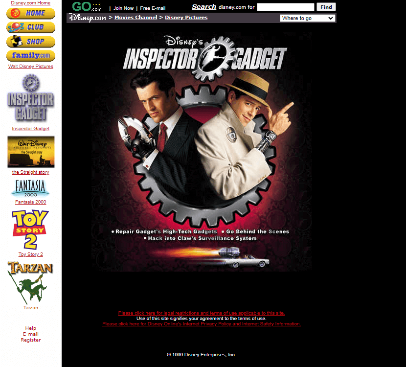 Walt Disney Pictures website in 1999