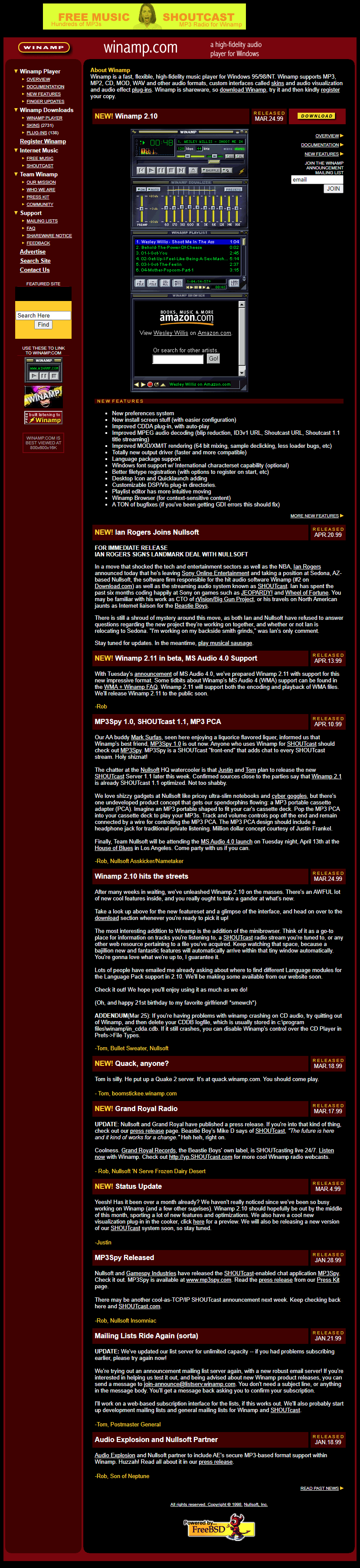 Winamp website in 1999