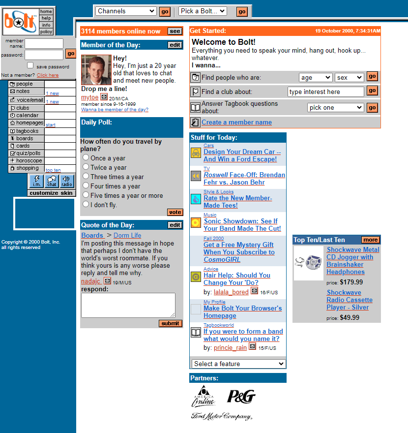 Bolt website in 2000
