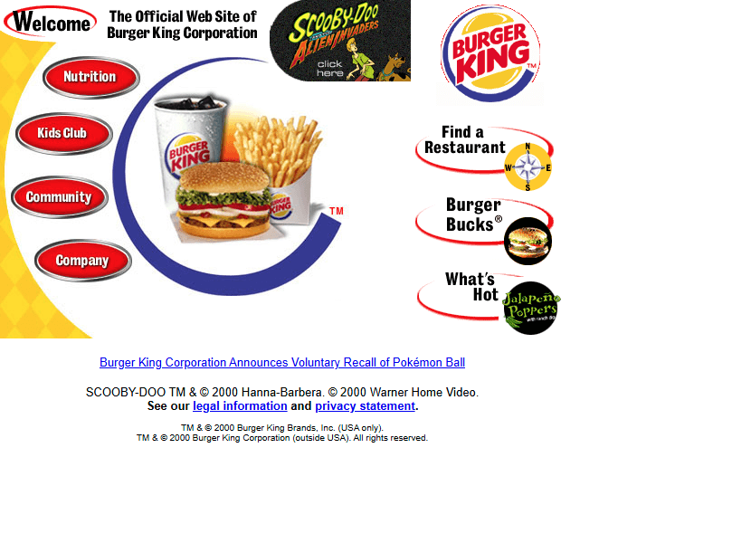 Burger King website in 2000