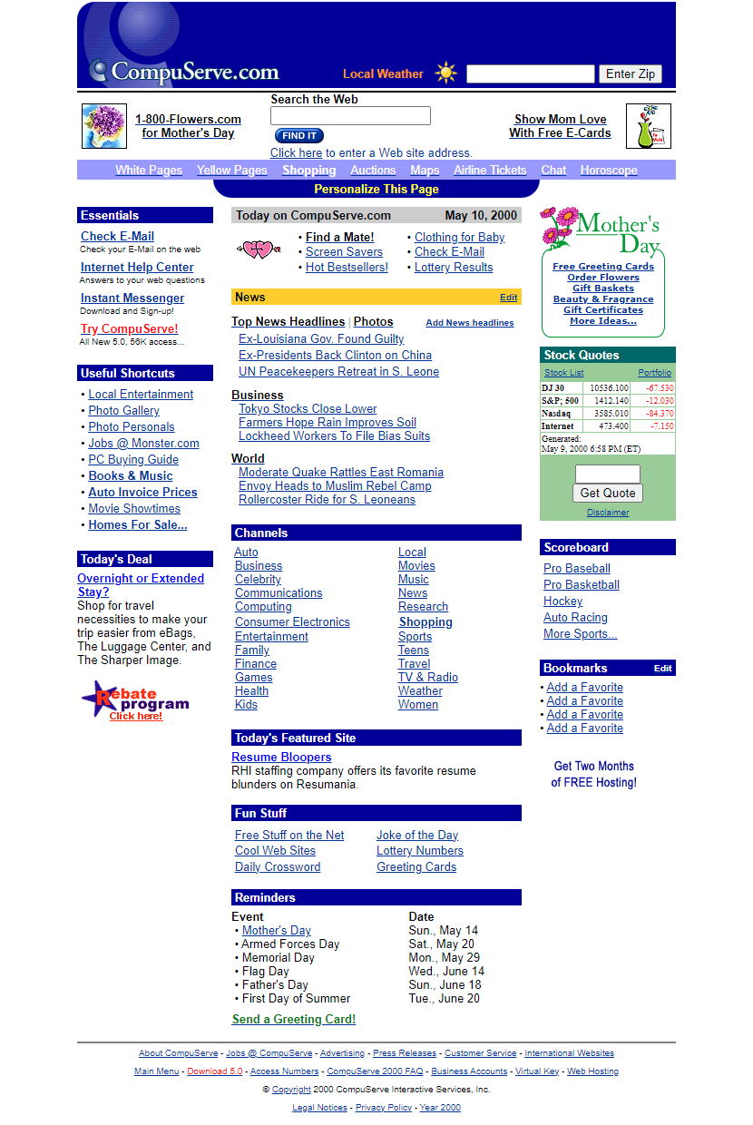 CompuServe website in 2000