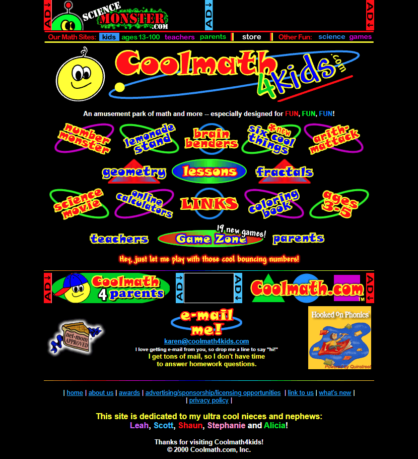 Cool Math 4 Kids website in 2000