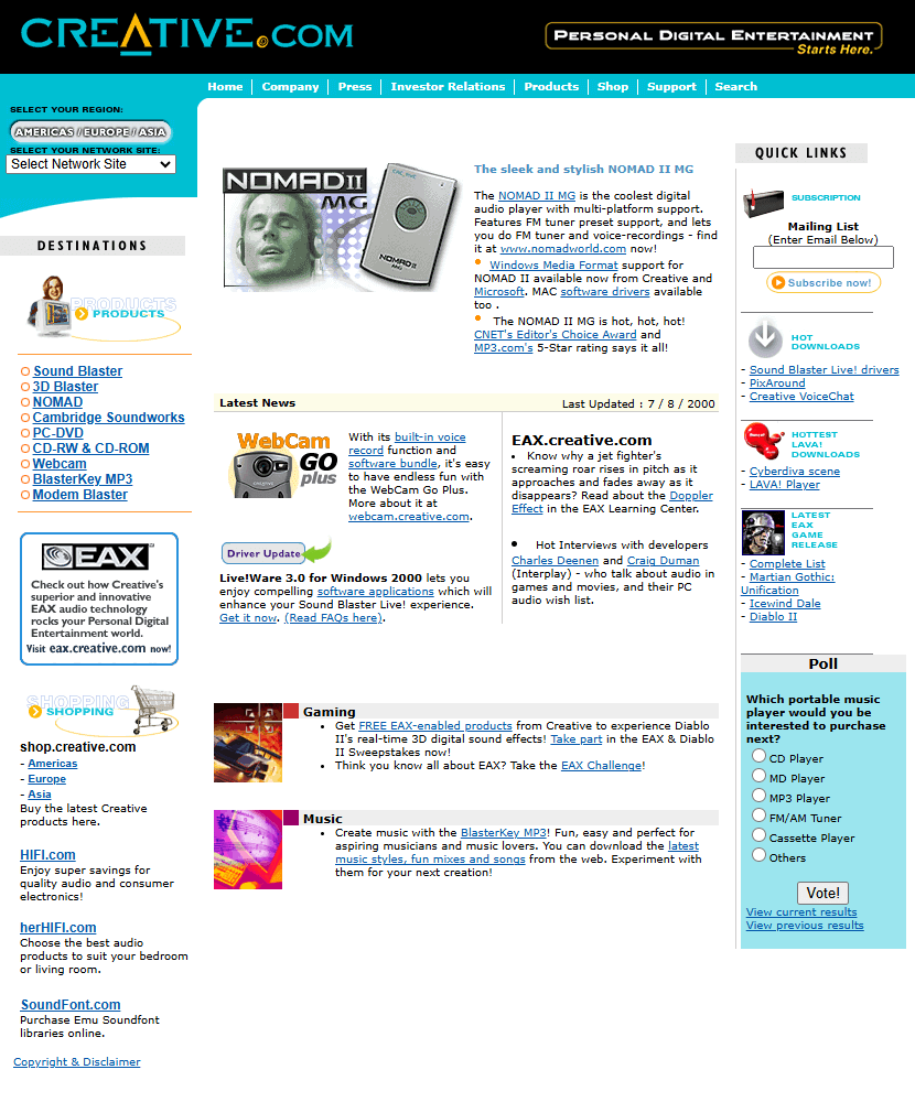 Creative Networks website in 2000