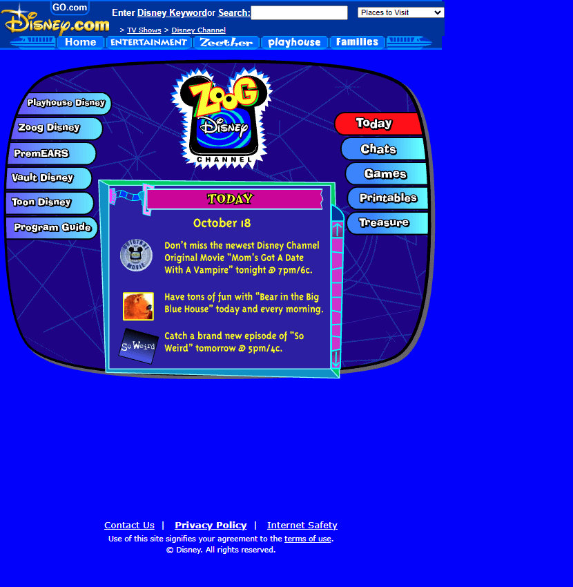 Disney Channel flash website in 2000