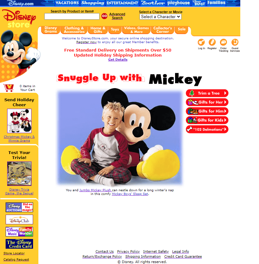 Disney Store website in 2000