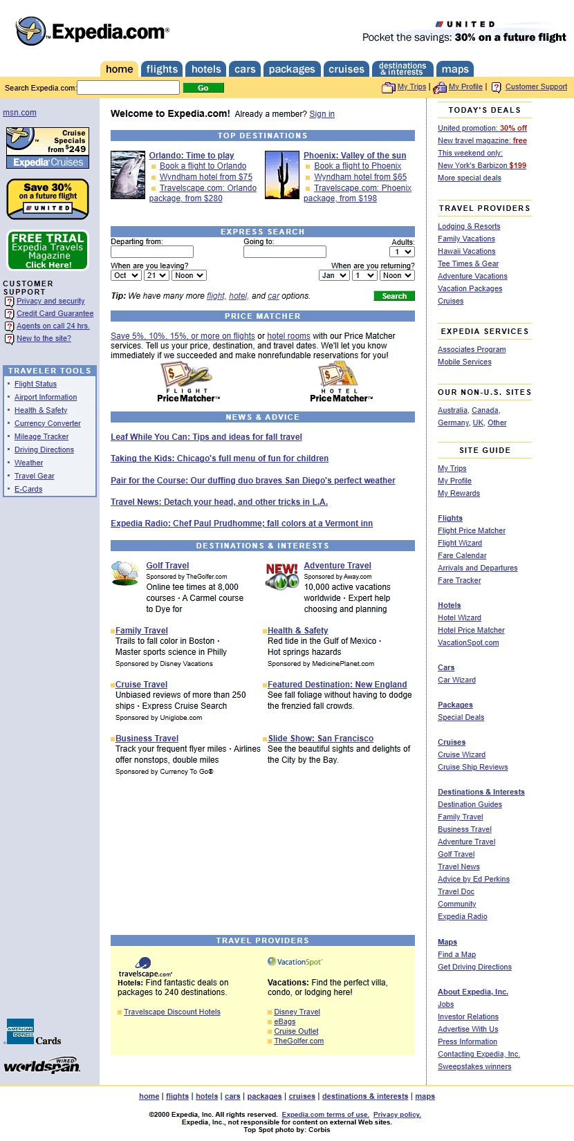 Expedia website in 2000