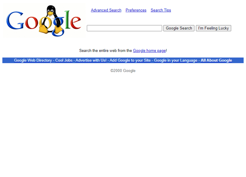 Google Search Linux in 2000