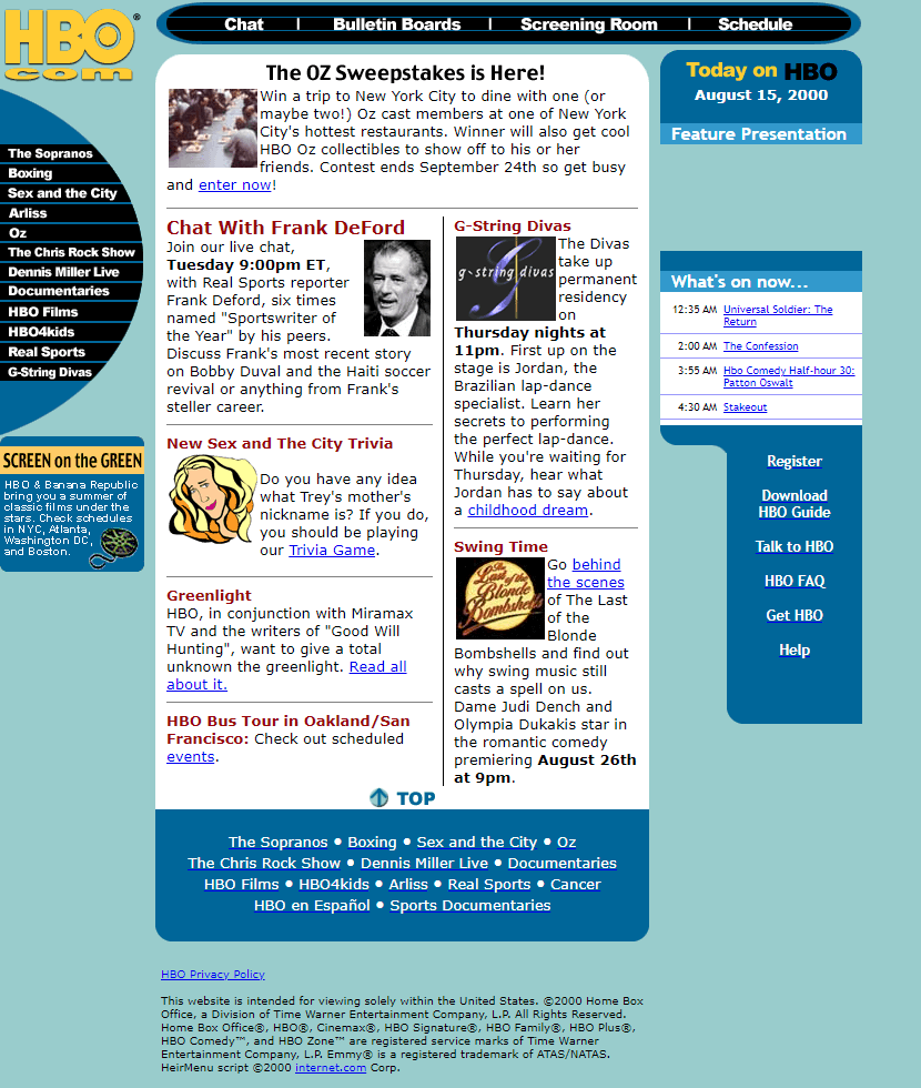 HBO website in 2000