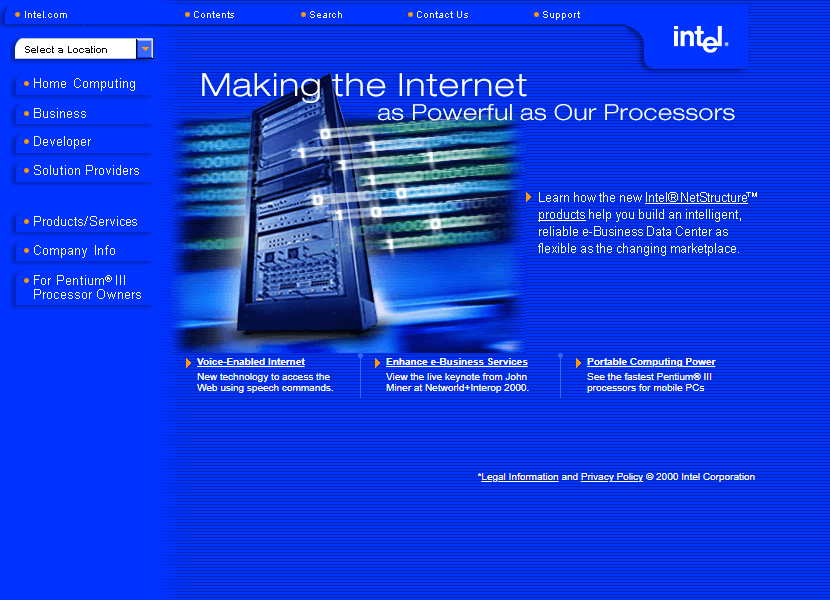 Intel website in 2000
