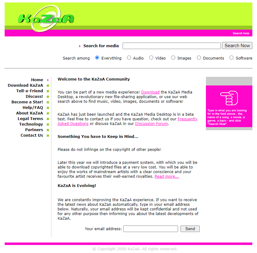 KaZaA website in 2000