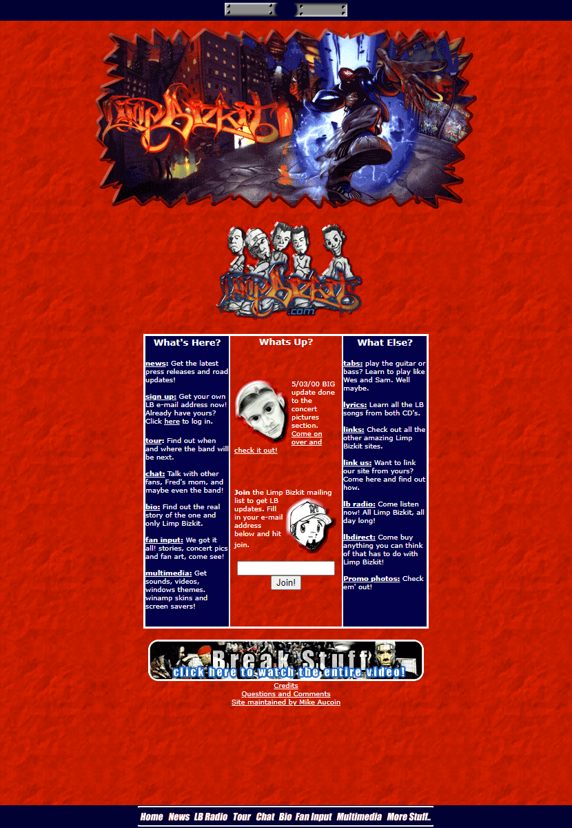 Limp Bizkit website in 2000