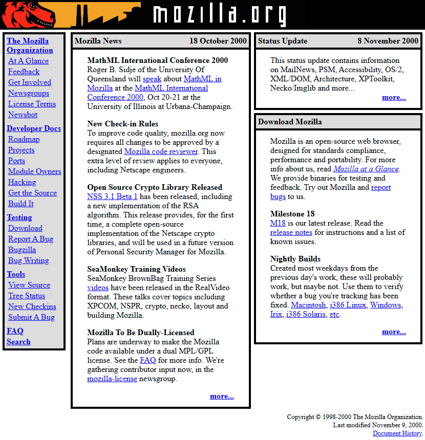 Mozilla.org website in 2000