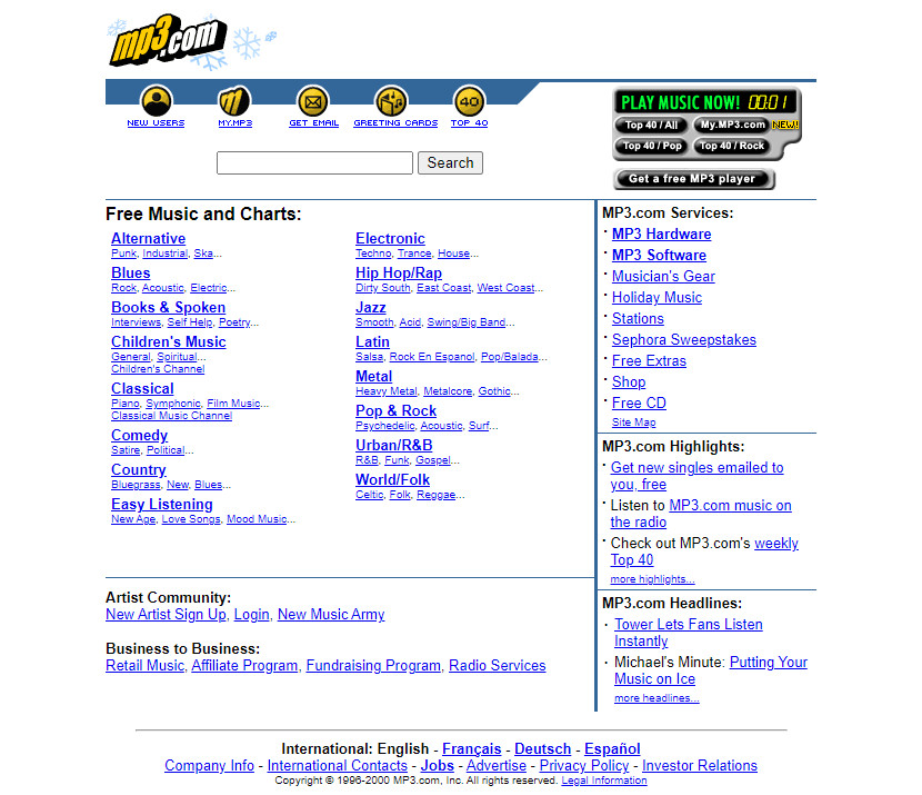 MP3.com website in 2000