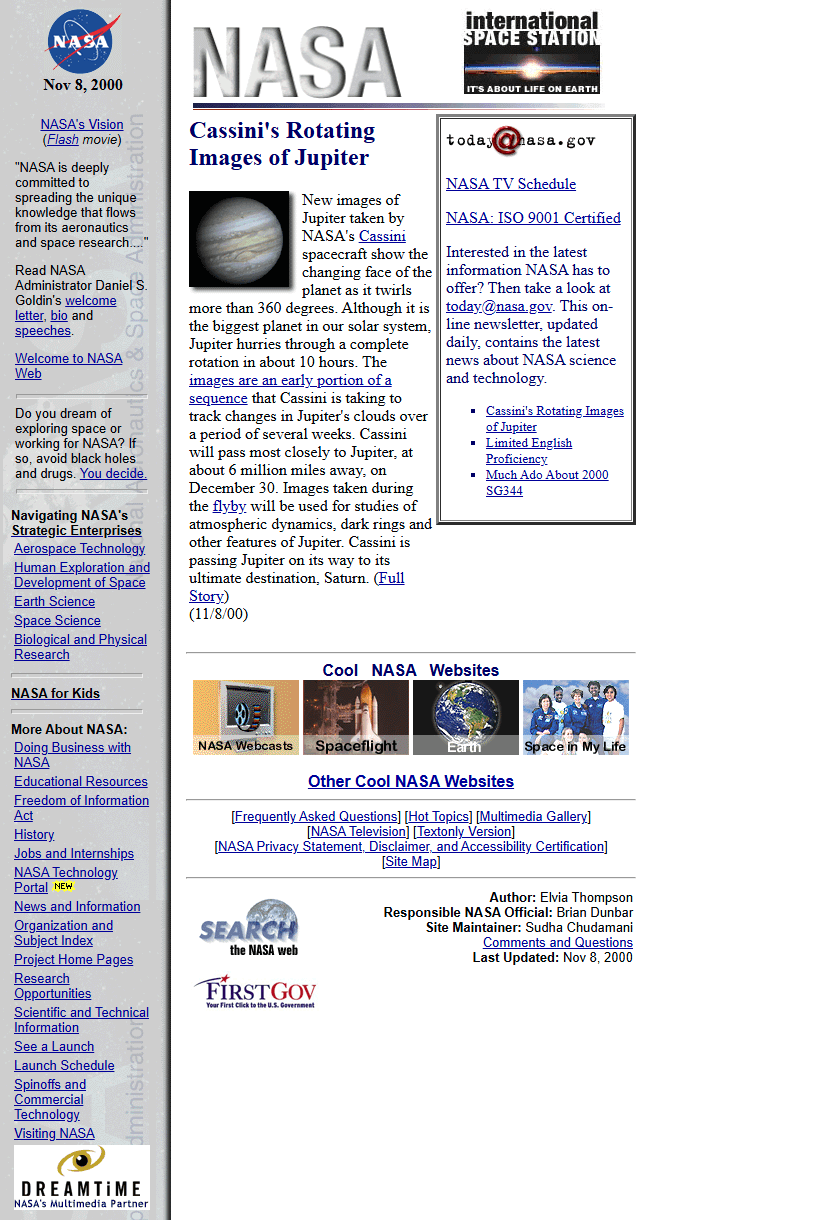 NASA website in 2000