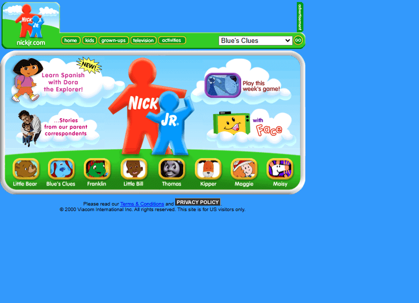 Nick Jr. website in 2000