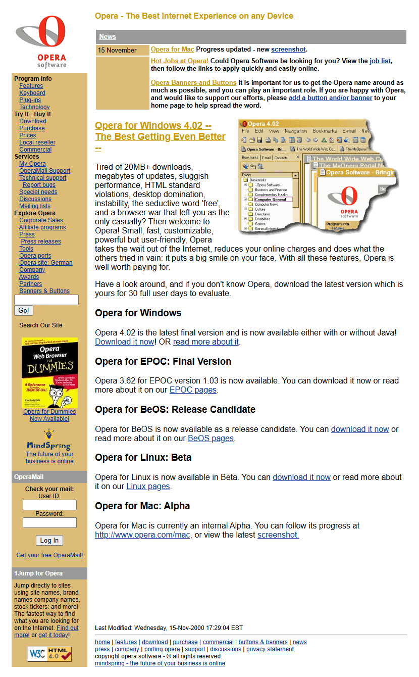 Opera Software website in 2000