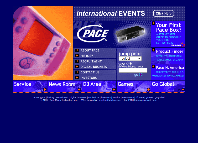 Pace Micro Technology website in 2000