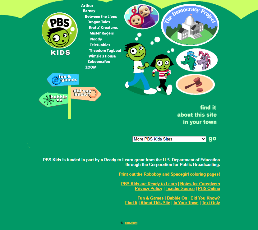 PBS Kids website in 2000