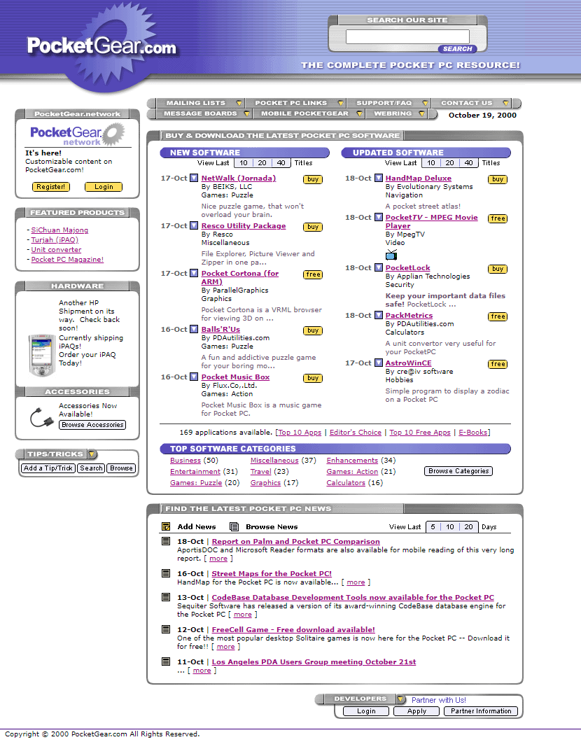 PocketGear.com website in 2000