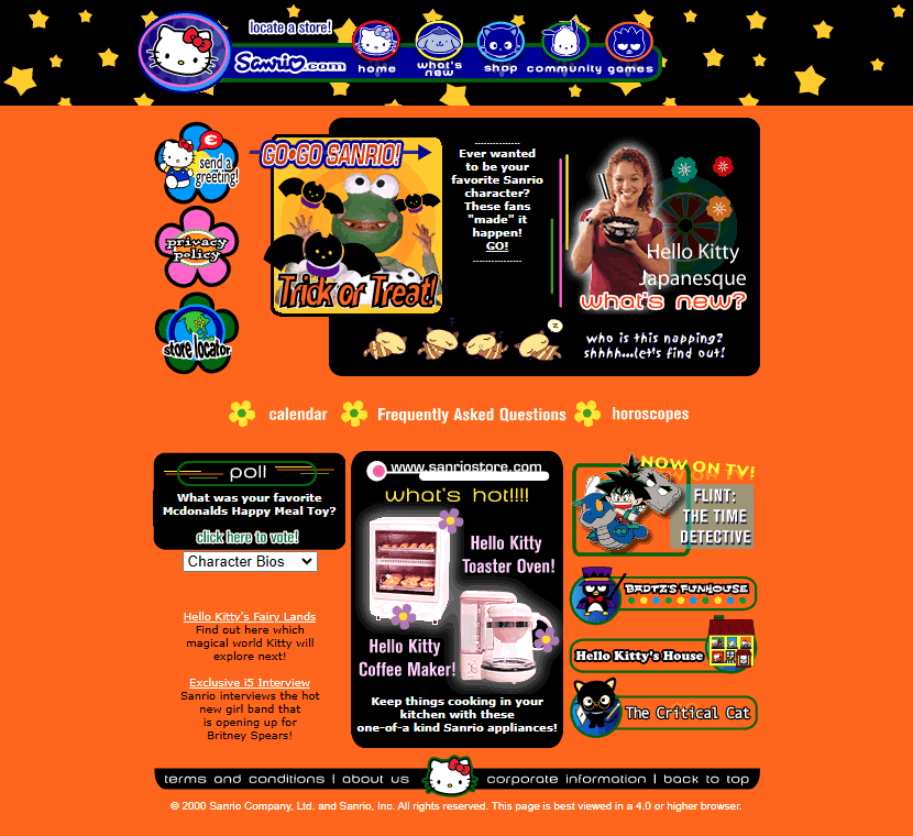 Sanrio website in 2000