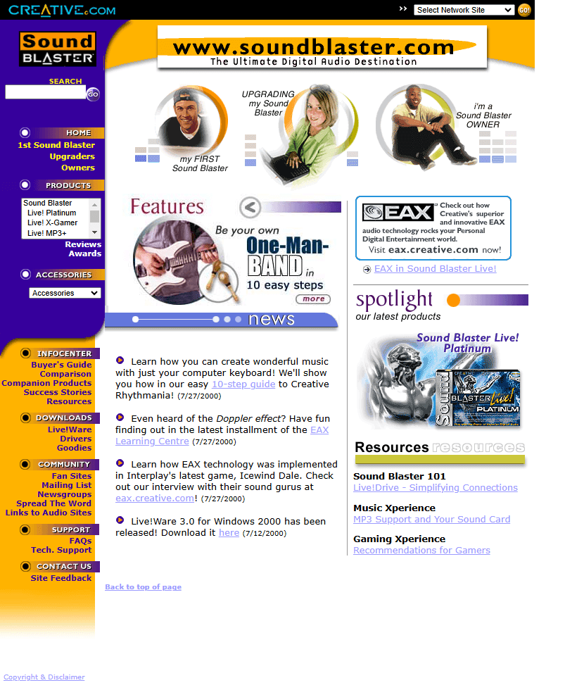 Sound Blaster website in 2000