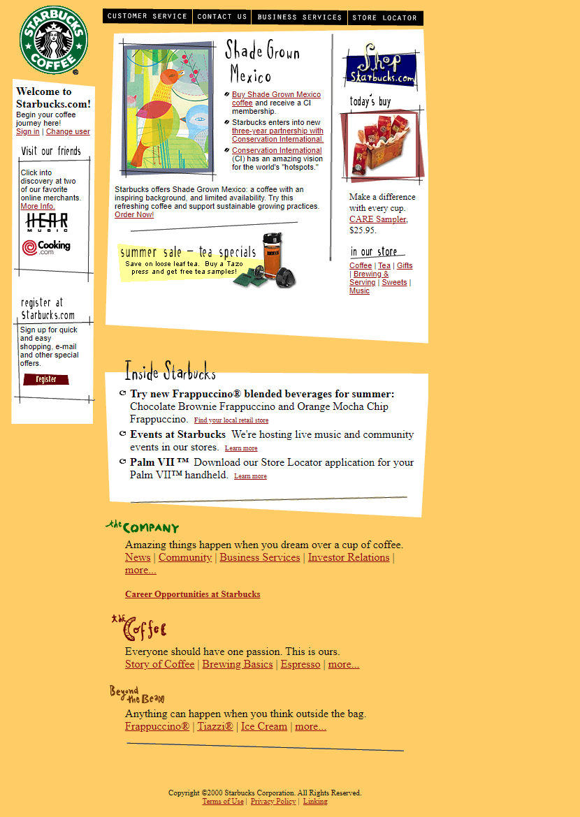 Starbucks website in 2000