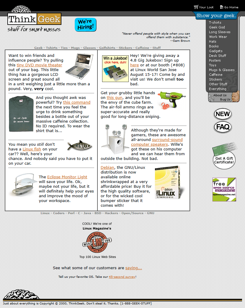ThinkGeek website in 2000