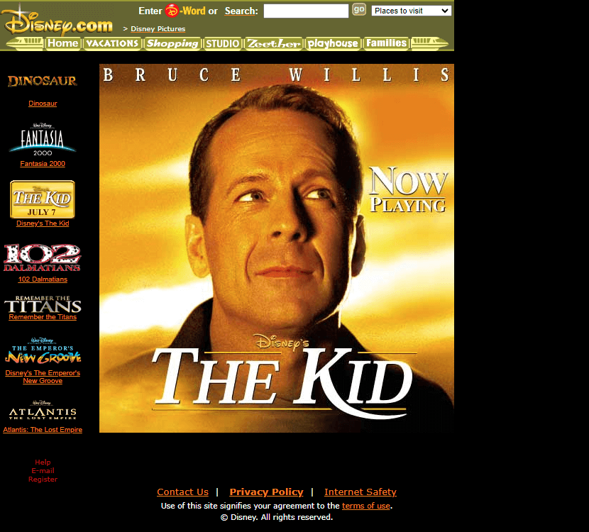 Walt Disney Pictures website in 2000