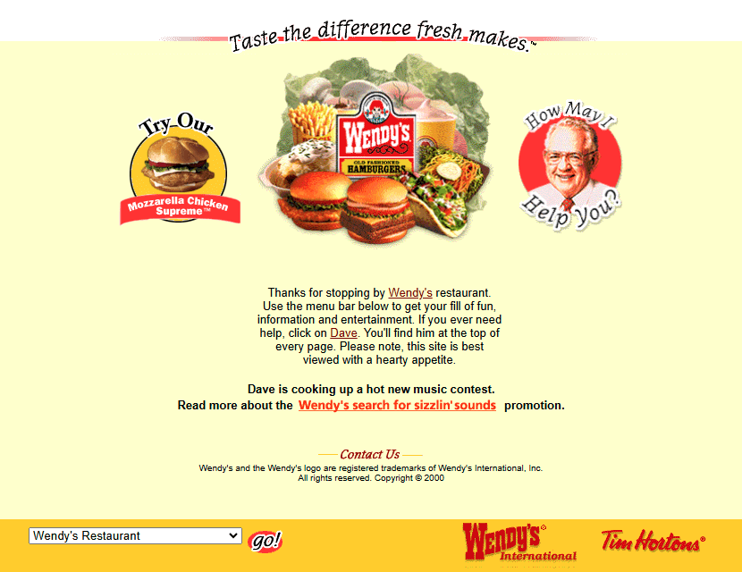 Wendy's website in 2000
