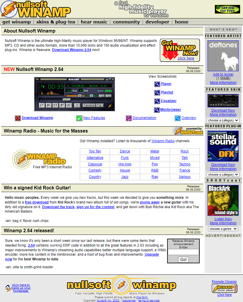 Winamp website in 2000