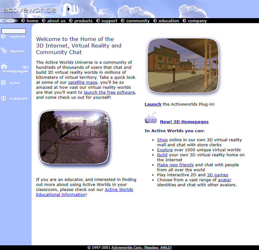 Active Worlds website in 2001