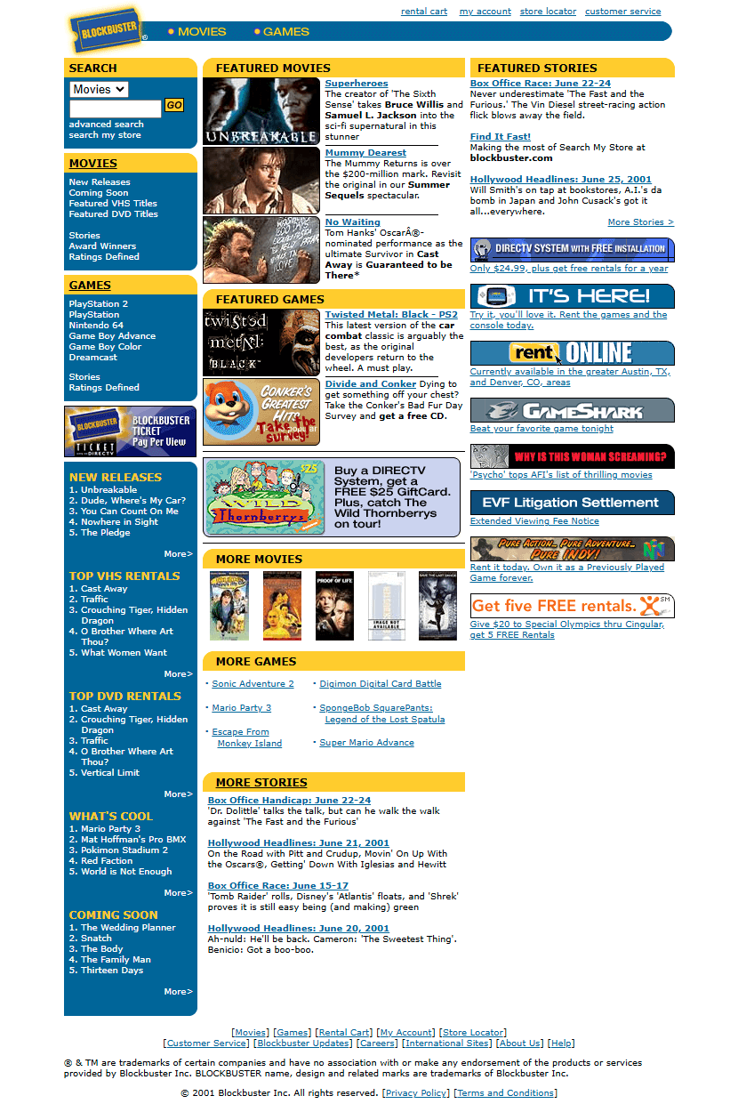 Blockbuster website in 2001