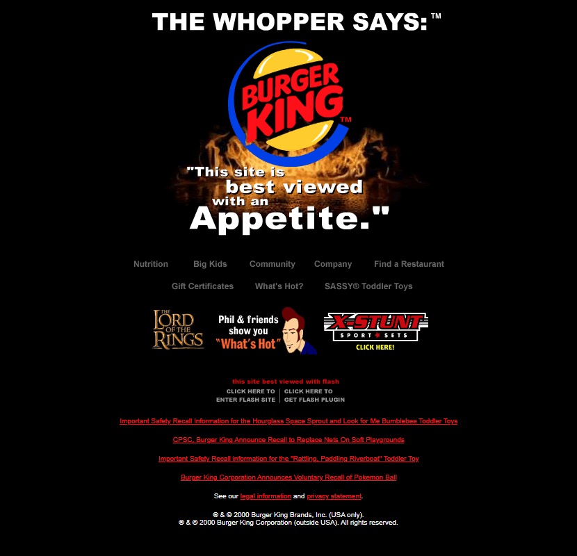 Burger King website in 2001