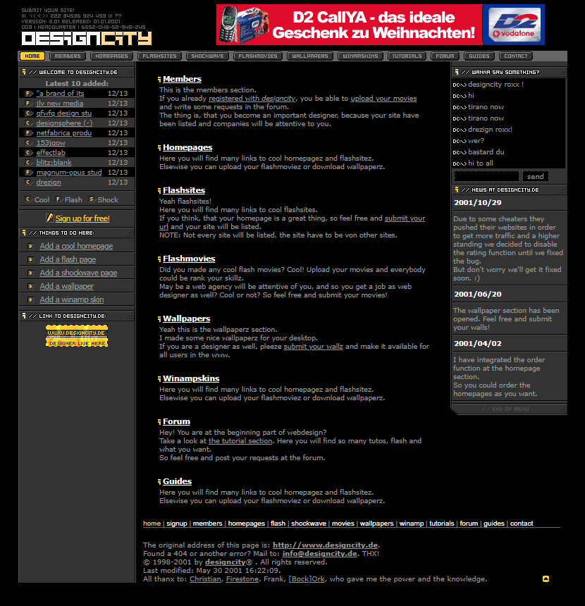 Designcity website in 2001