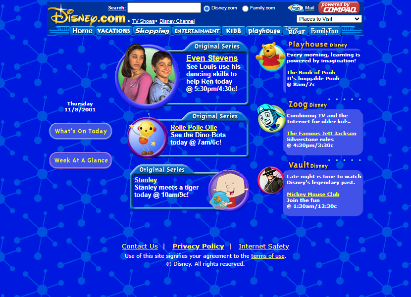 Disney Channel website in 2001