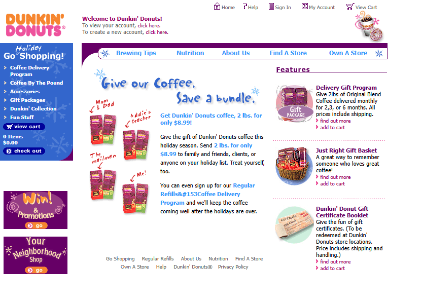 Dunkin' Donuts website in 2001