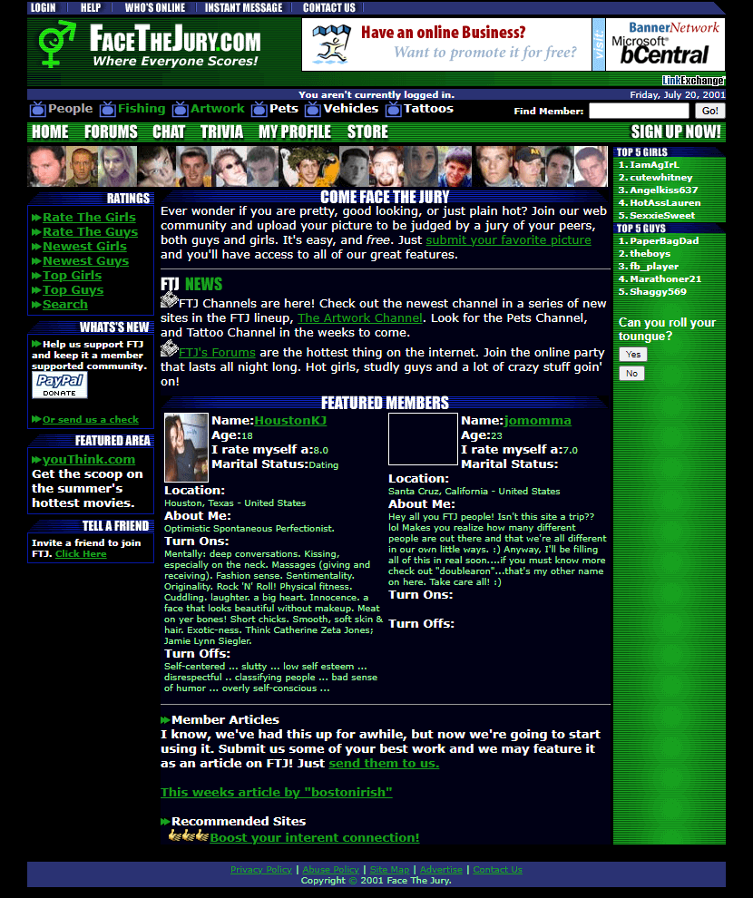 FaceTheJury website in 2001