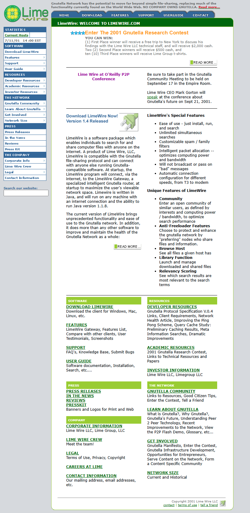 LimeWire website in 2001