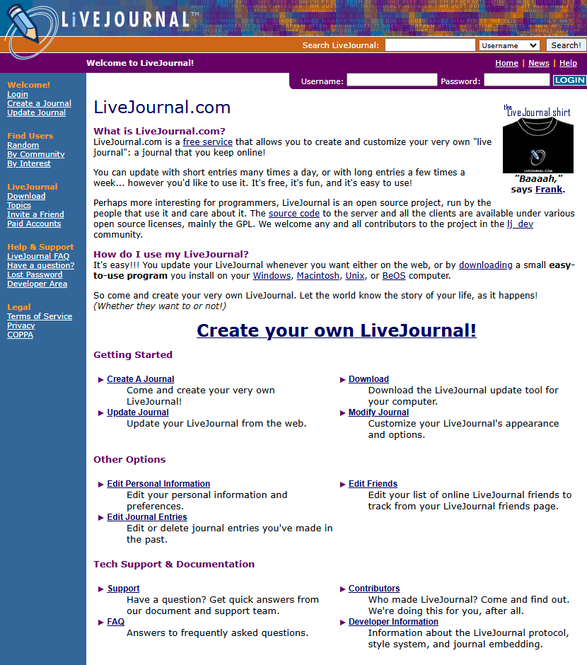 LiveJournal.com website in 2001