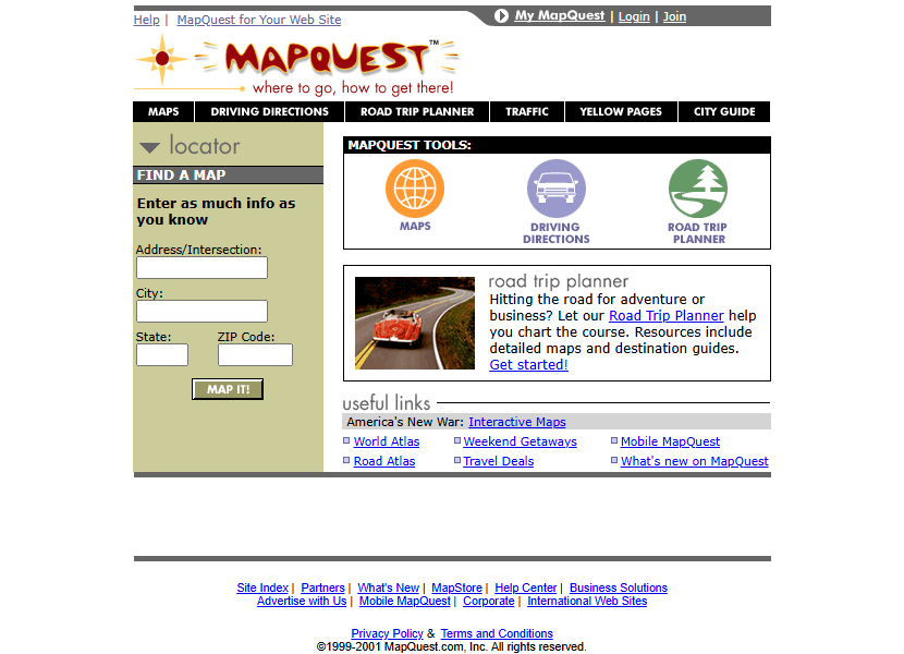 MapQuest website in 2001