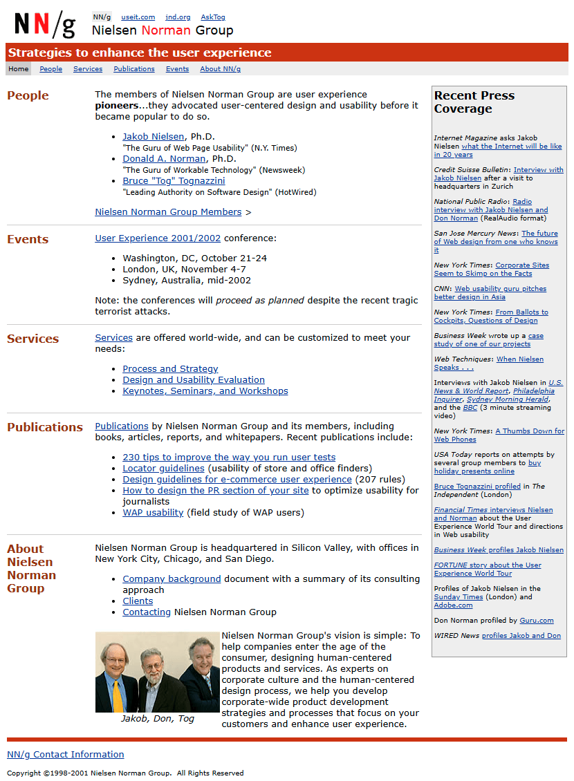 Nielsen Norman Group website in 2001