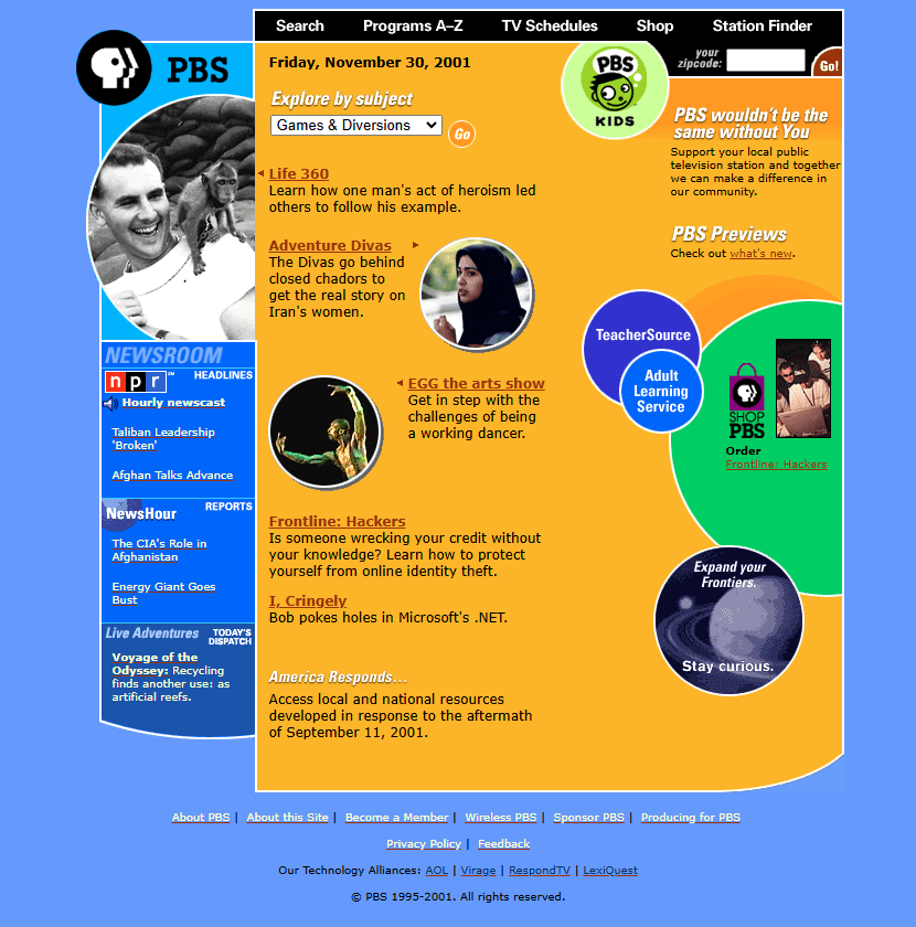 PBS website in 2001