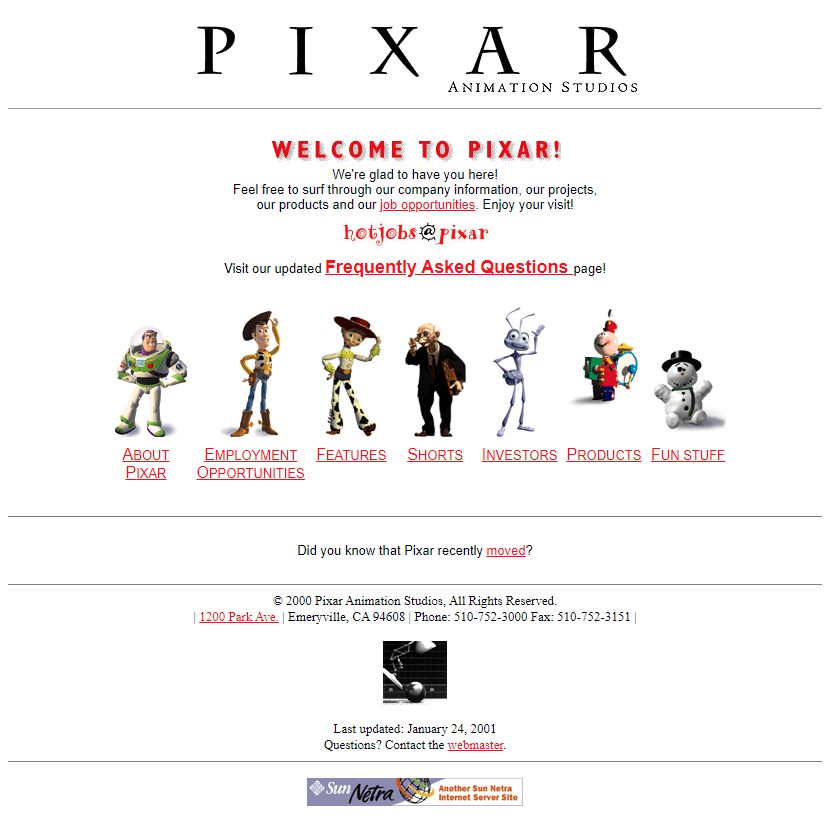 Pixar website in 2001