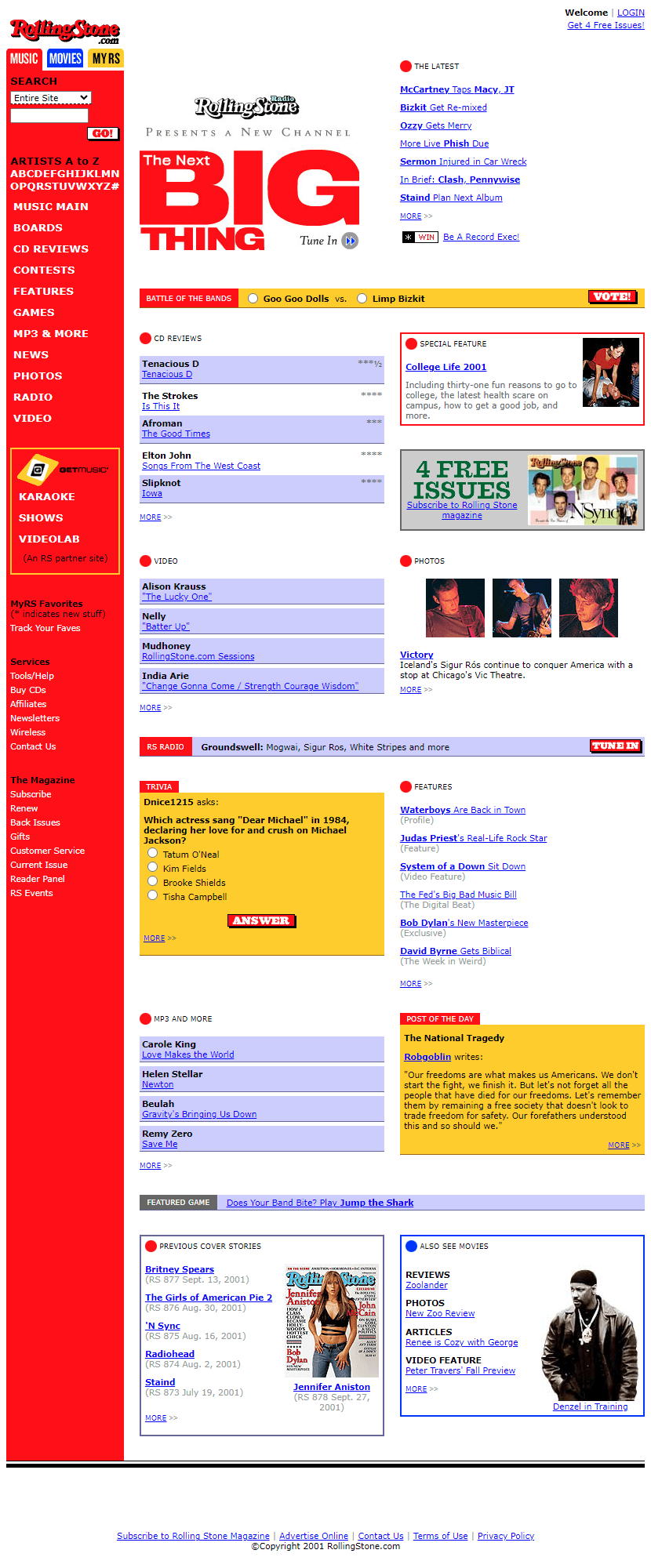 Rolling Stone website in 2001