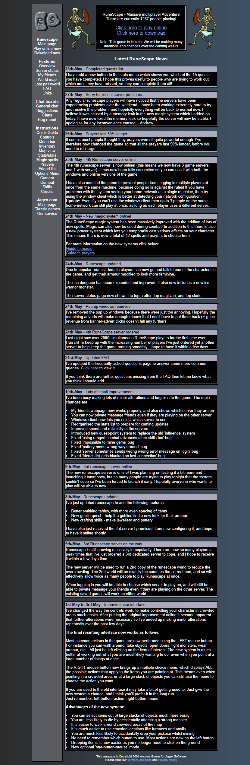 RuneScape website in 2001
