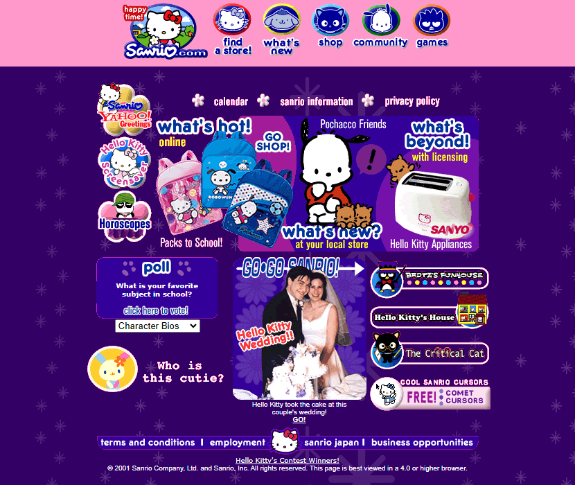 Sanrio website in 2001